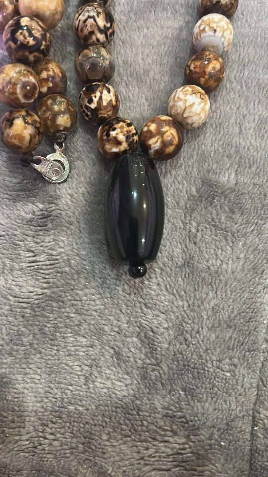 Natural Dragon Vein Agate & Black Tiger Eye Pendant - photo 3