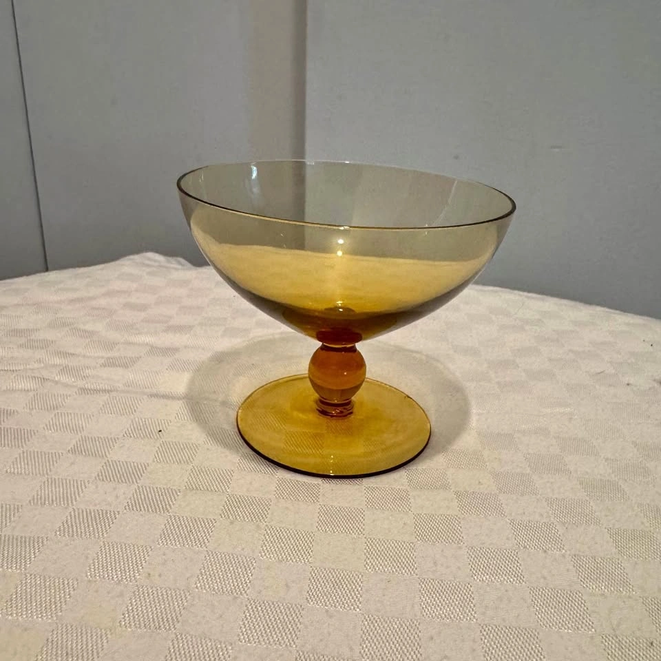 Vintage Amber MCM Art Glass Compote Bowl