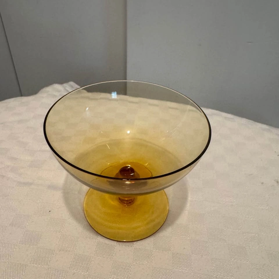 Vintage Amber MCM Art Glass Compote Bowl - photo 2