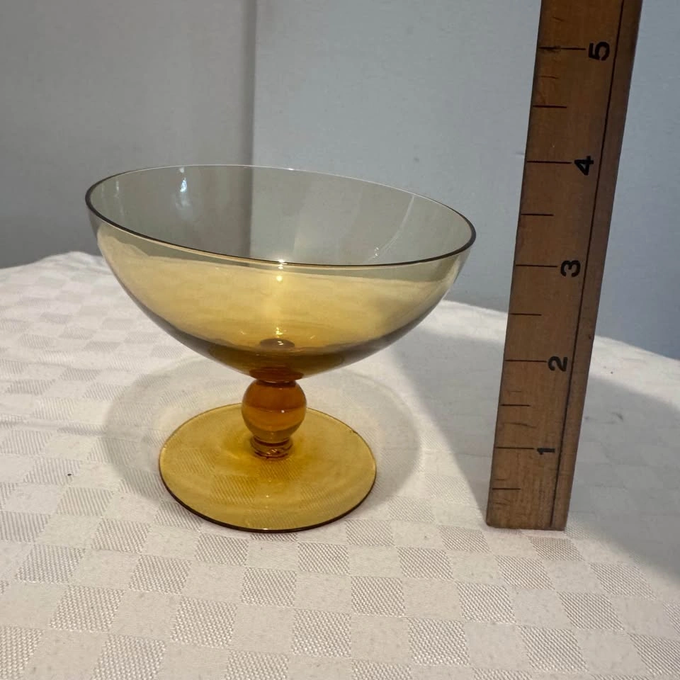 Vintage Amber MCM Art Glass Compote Bowl - photo 4