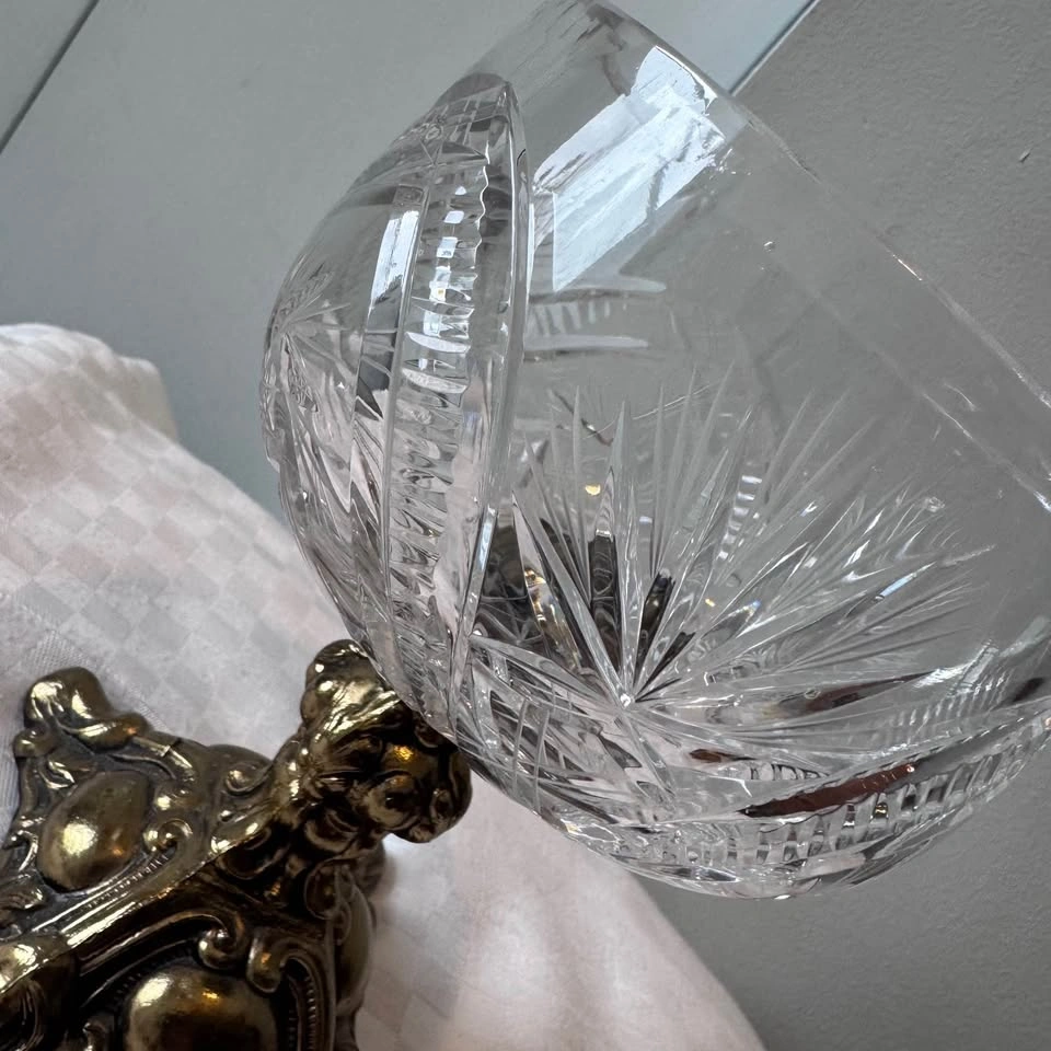 Vintage Cut Crystal and Brass Decorative Flower or Candy Bowl - photo 4