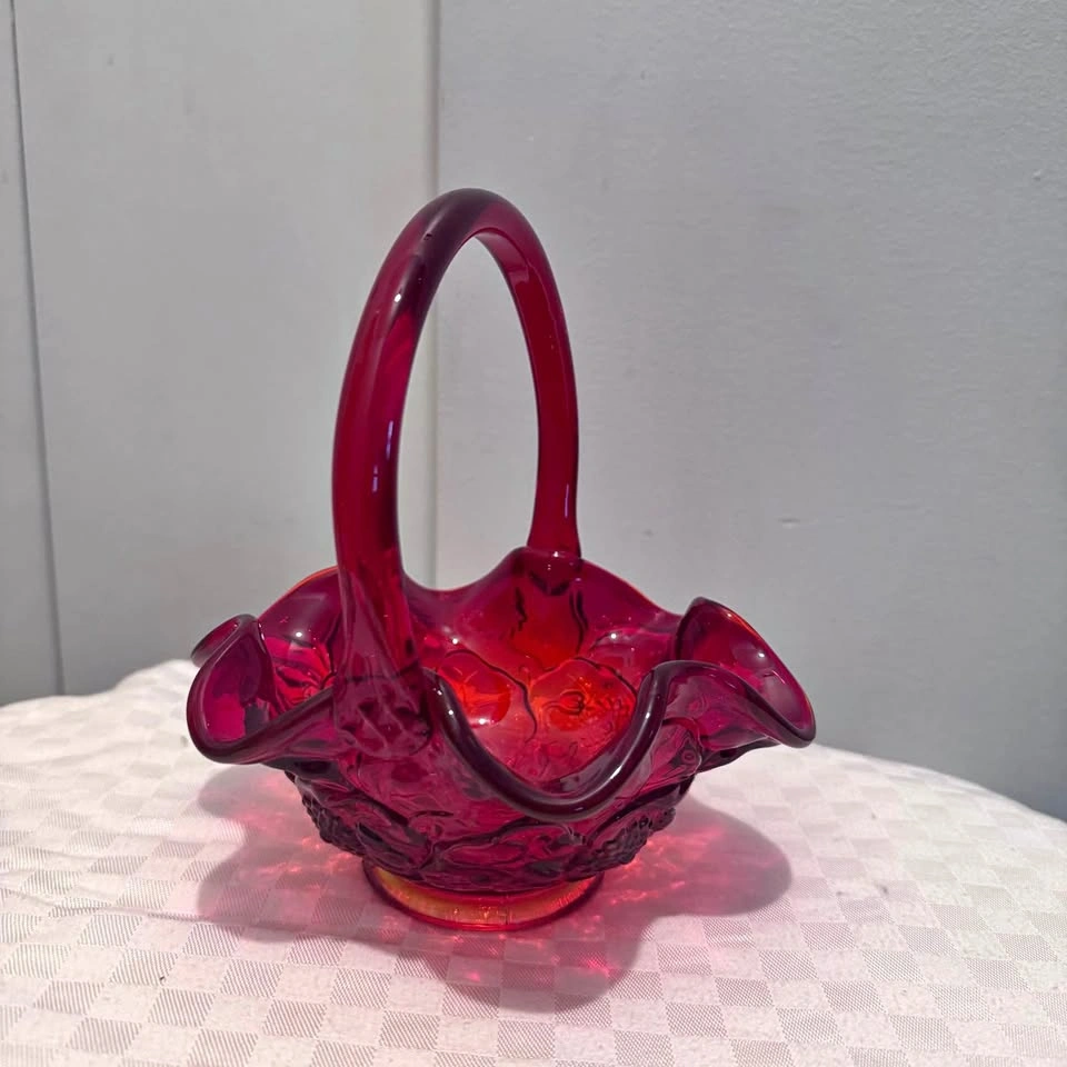 Vintage Ruby Art Glass Basket - Fenton?