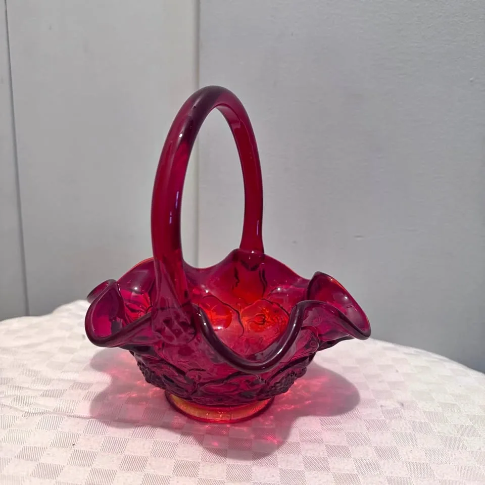 Vintage Ruby Art Glass Basket - Fenton?