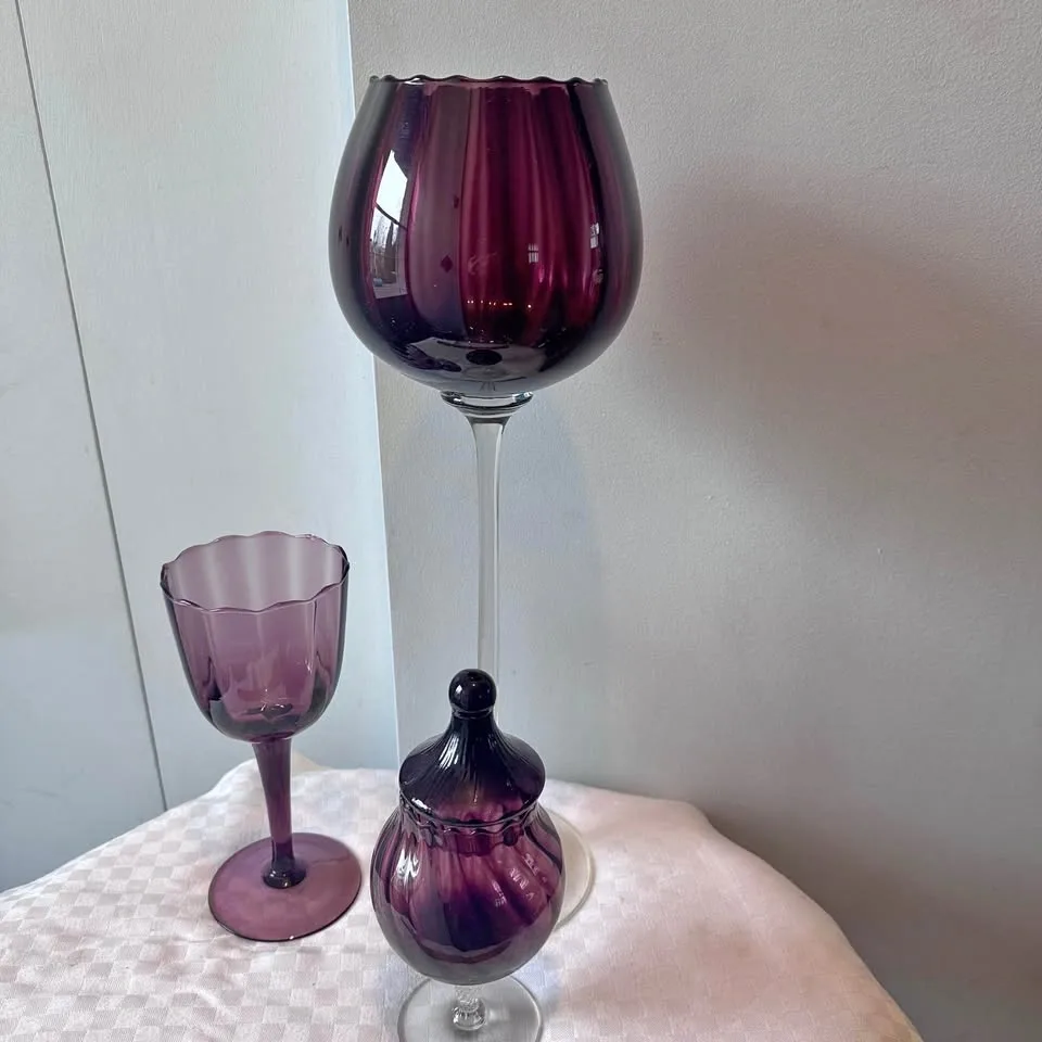 Vintage 1960s Amethyst Hand Blown Italian Empoli Glass Set