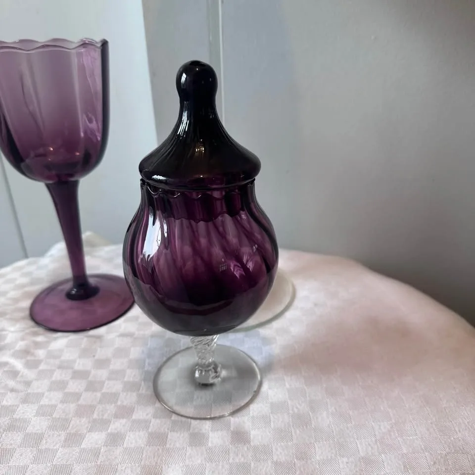 Vintage 1960s Amethyst Hand Blown Italian Empoli Glass Set - photo 3