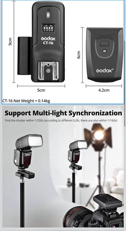 Godox CT-16 Wireless Radio Flash Trigger Set (Transmitter + 3 Re