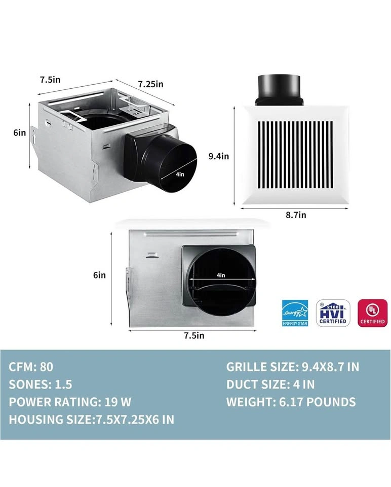 Tech Drive Very-Quiet 80 CFM Bathroom Ventilation Fan - photo 3