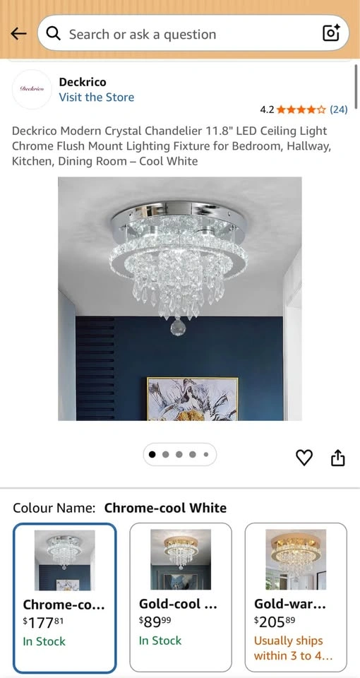 Deckrico Modern Crystal Chandelier 11.8" LED Ceiling Light - photo 2