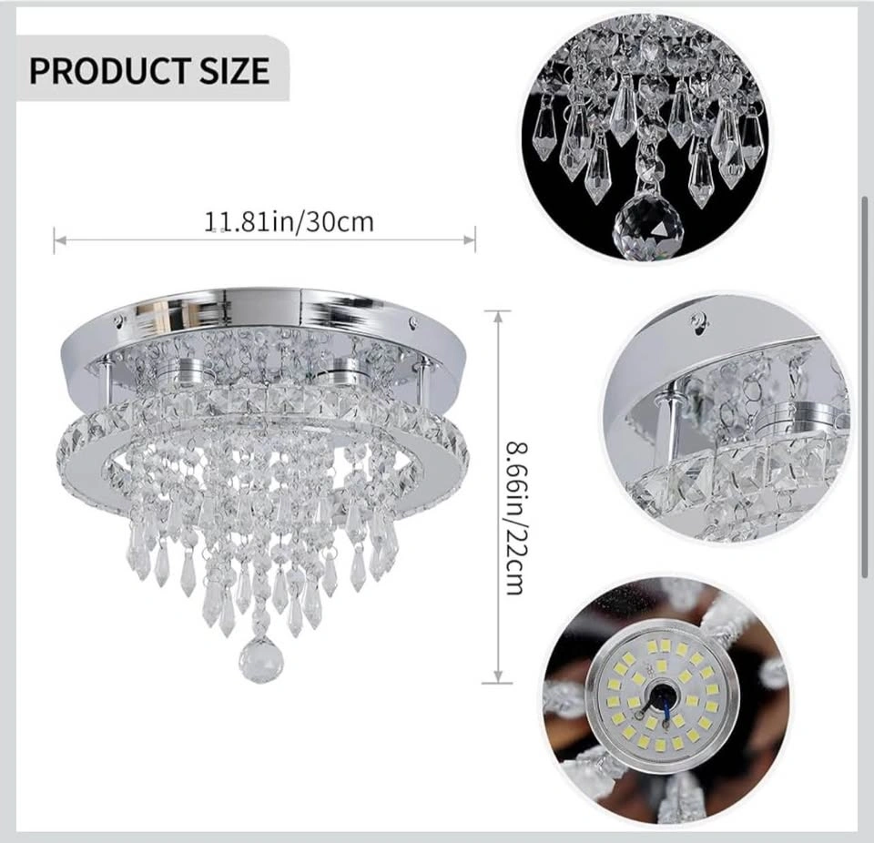 Deckrico Modern Crystal Chandelier 11.8" LED Ceiling Light - photo 3