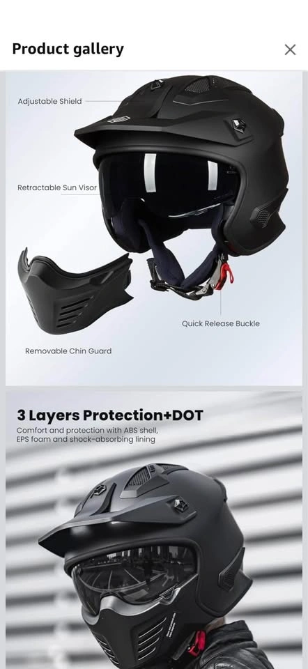 ILM Open Face Motorcycle Helmet - 2XL - photo 3