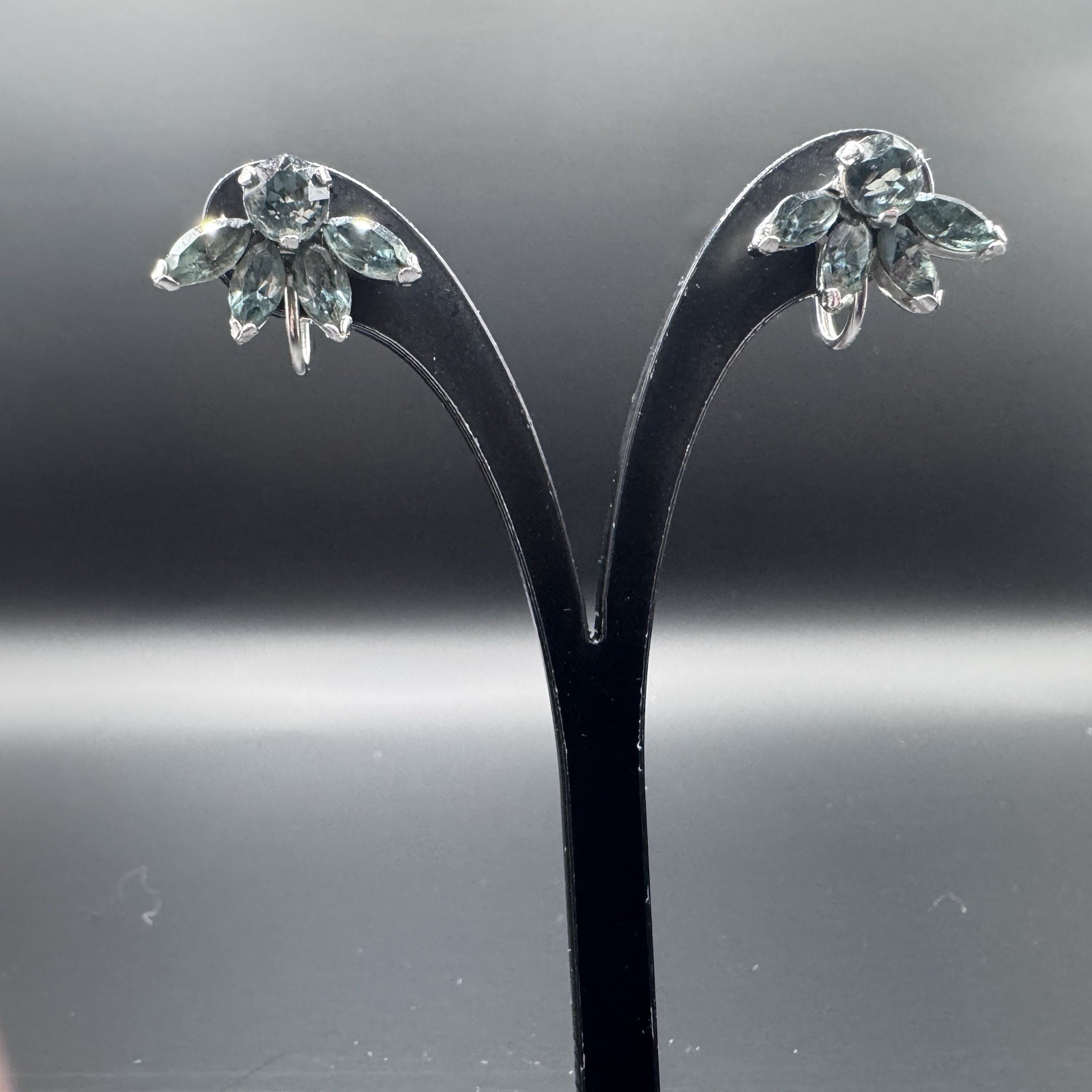 Vintage signed Sherman screw back earrings, teal