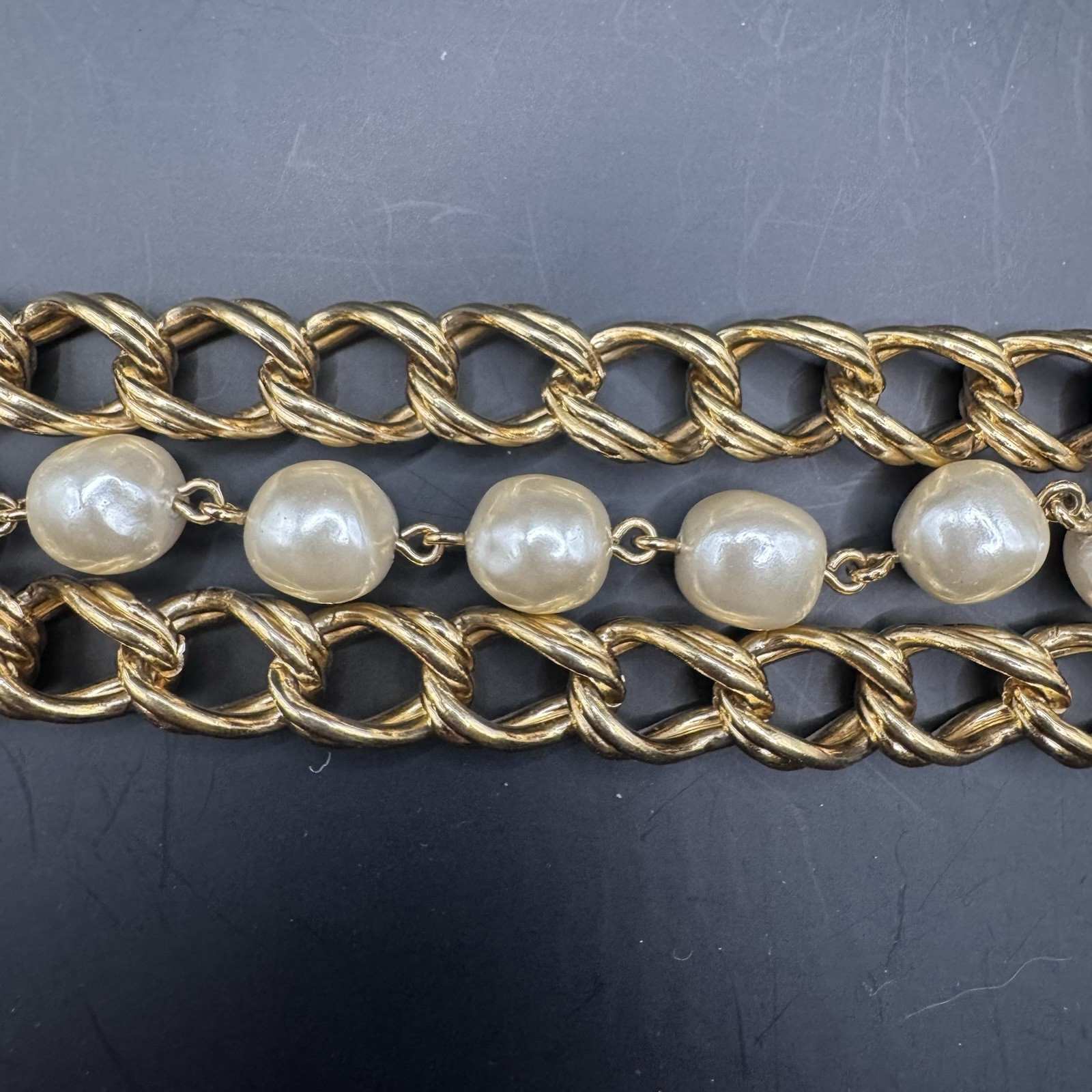 Vintage Signed Napier Gold Tone Faux Pearl Bracelet - photo 5