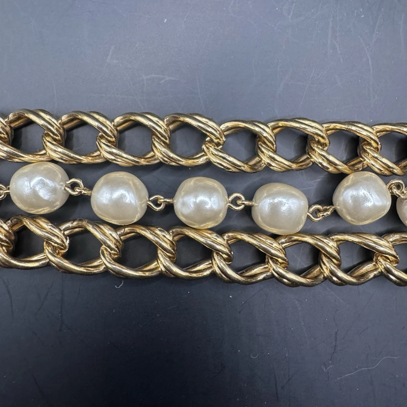 Vintage Signed Napier Gold Tone Faux Pearl Bracelet - photo 5