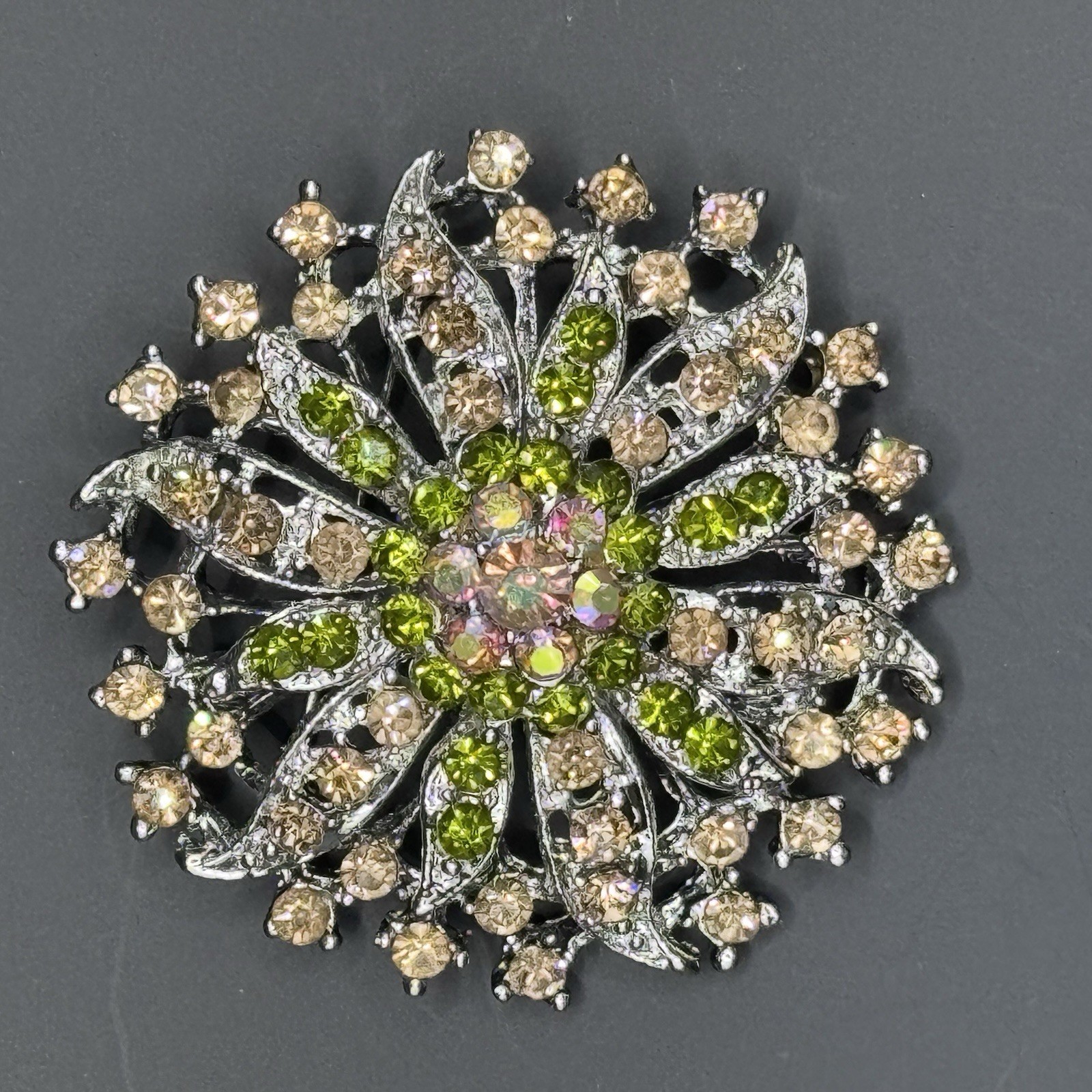 Large Vintage Sunflower Rhinestone Brooch - photo 3