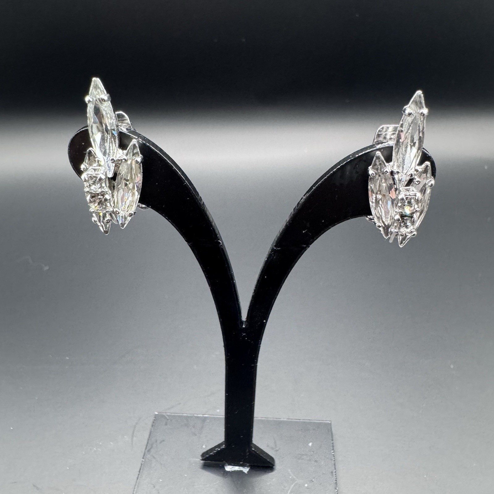 Vintage Signed Continental Rhinestone Clip-On Earrings