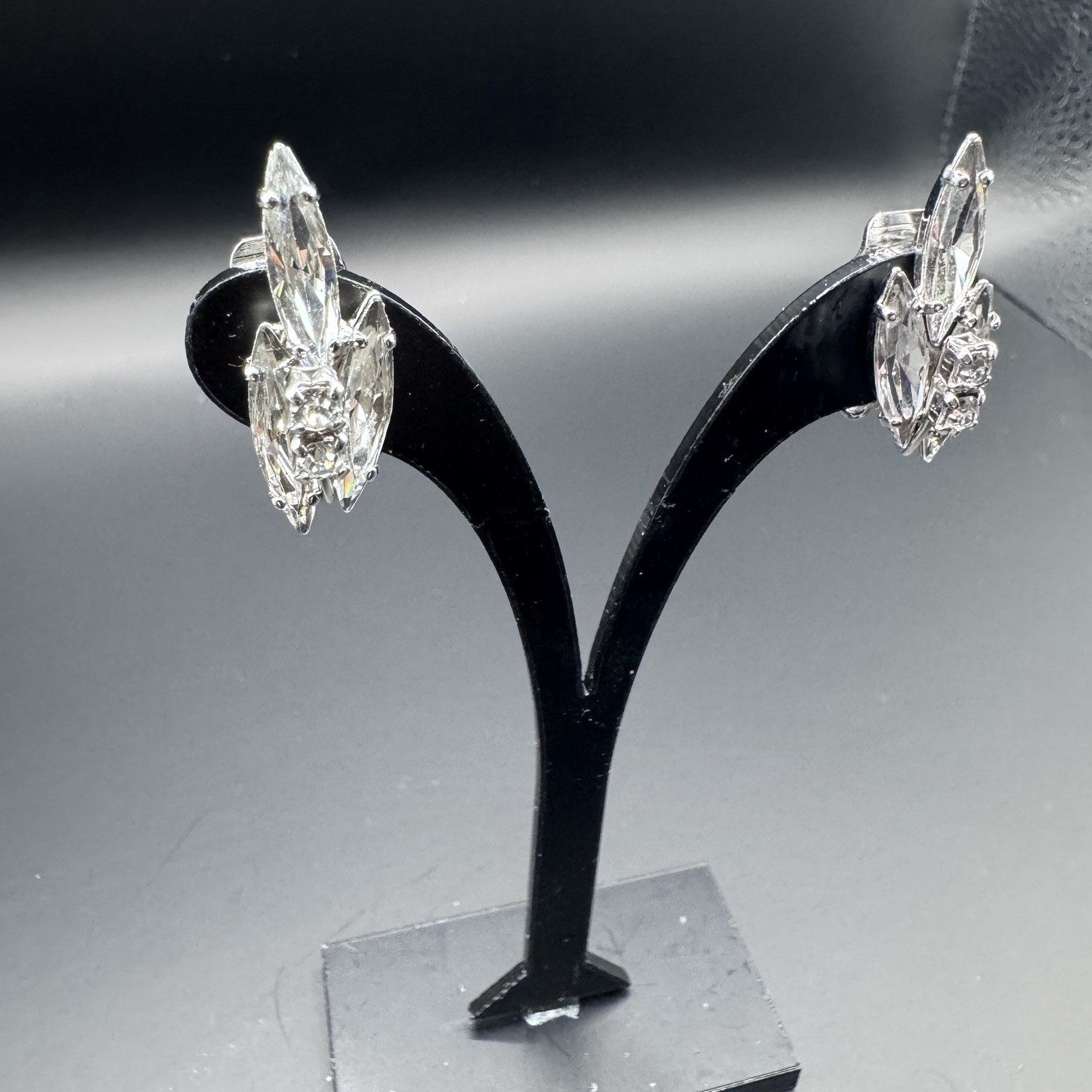 Vintage Signed Continental Rhinestone Clip-On Earrings - photo 2