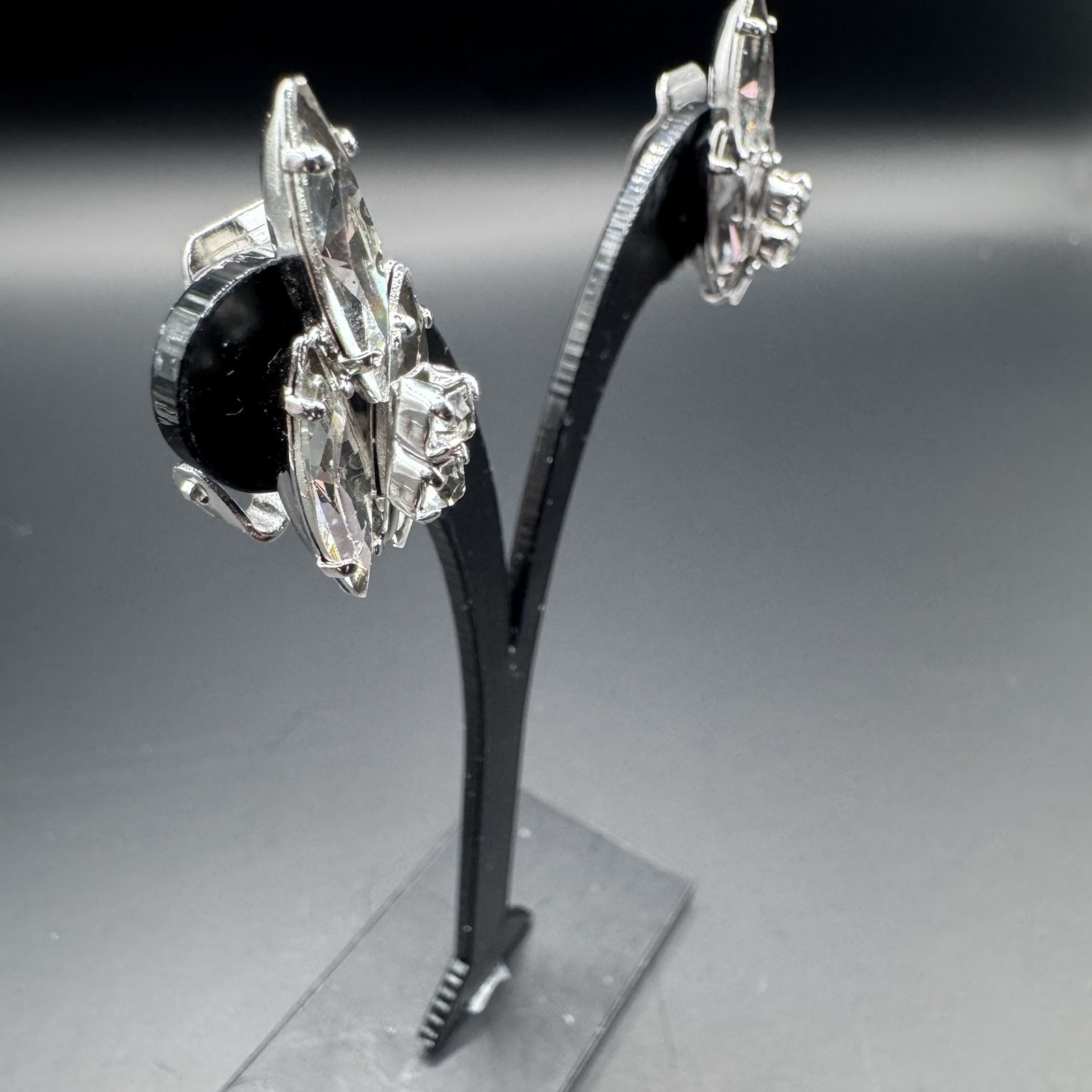 Vintage Signed Continental Rhinestone Clip-On Earrings - photo 3