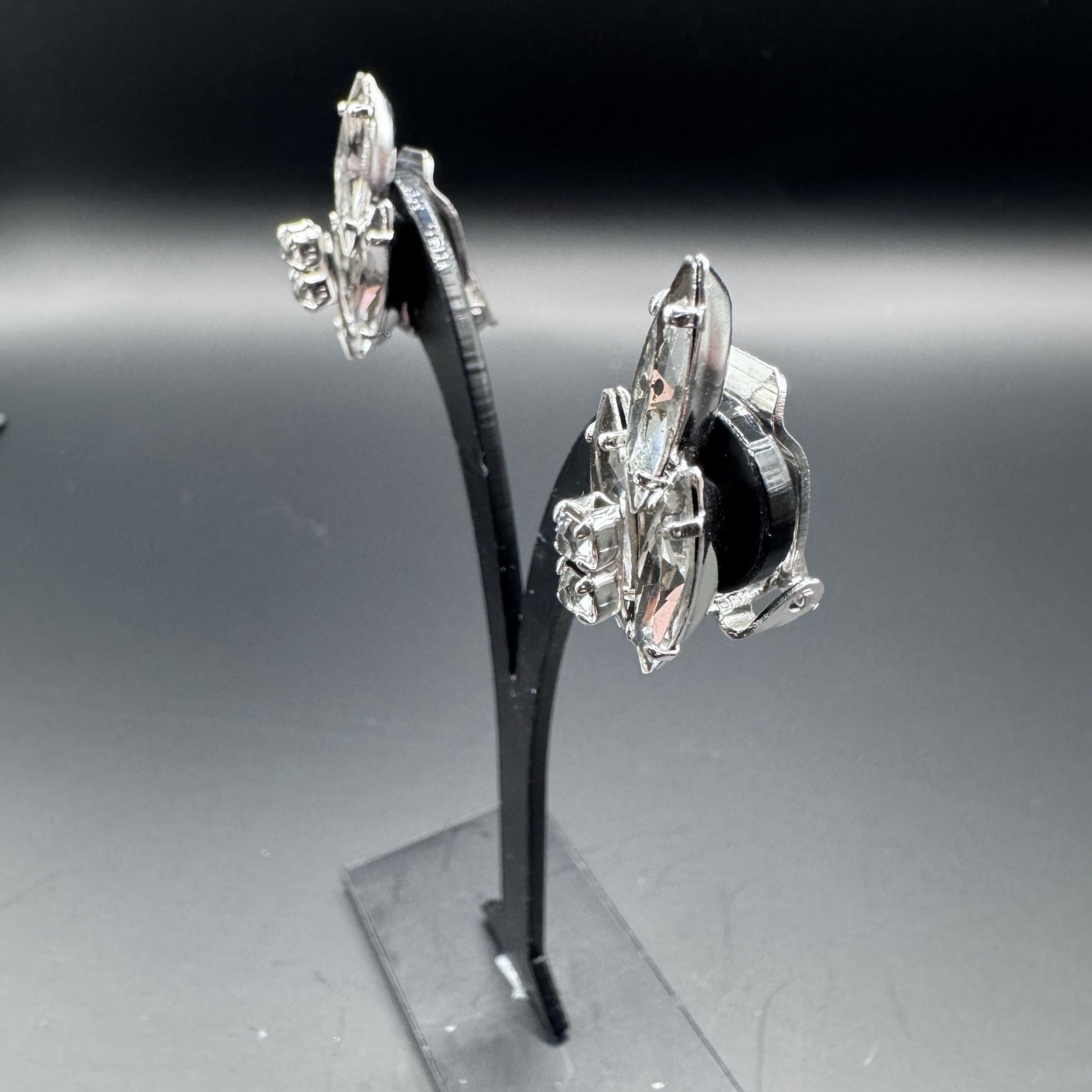 Vintage Signed Continental Rhinestone Clip-On Earrings - photo 4
