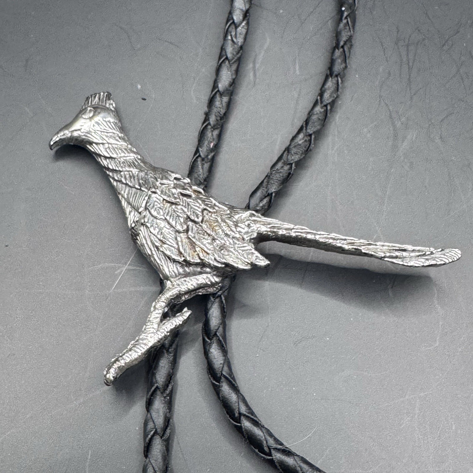 Vintage Bolo Tie with Large Silver Roadrunner Design