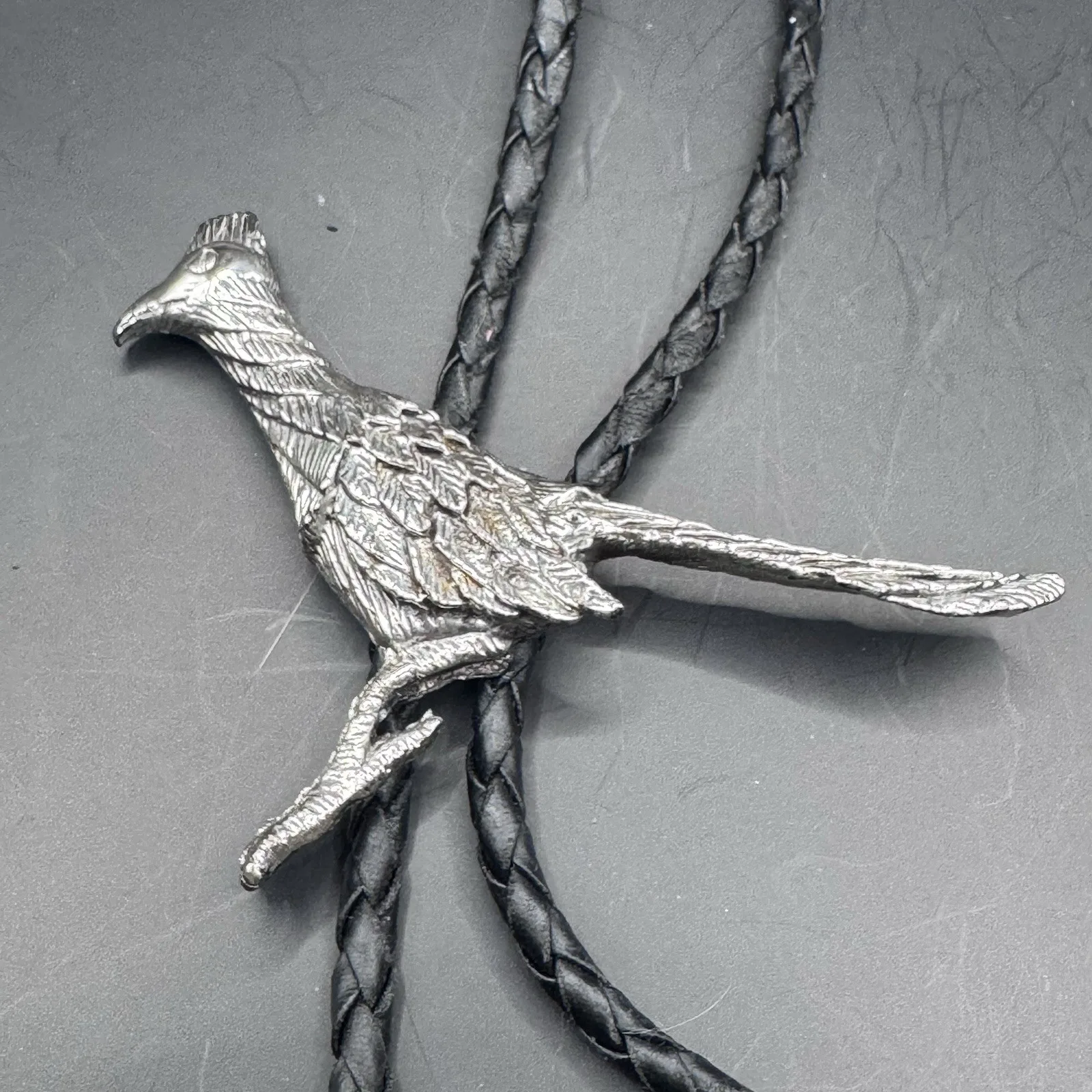Vintage Bolo Tie with Large Silver Roadrunner Design
