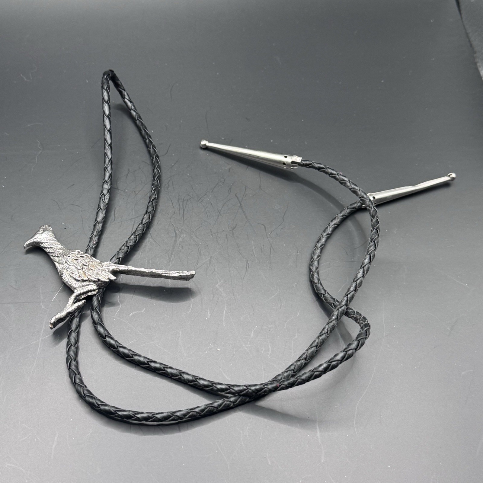 Vintage Bolo Tie with Large Silver Roadrunner Design - photo 2