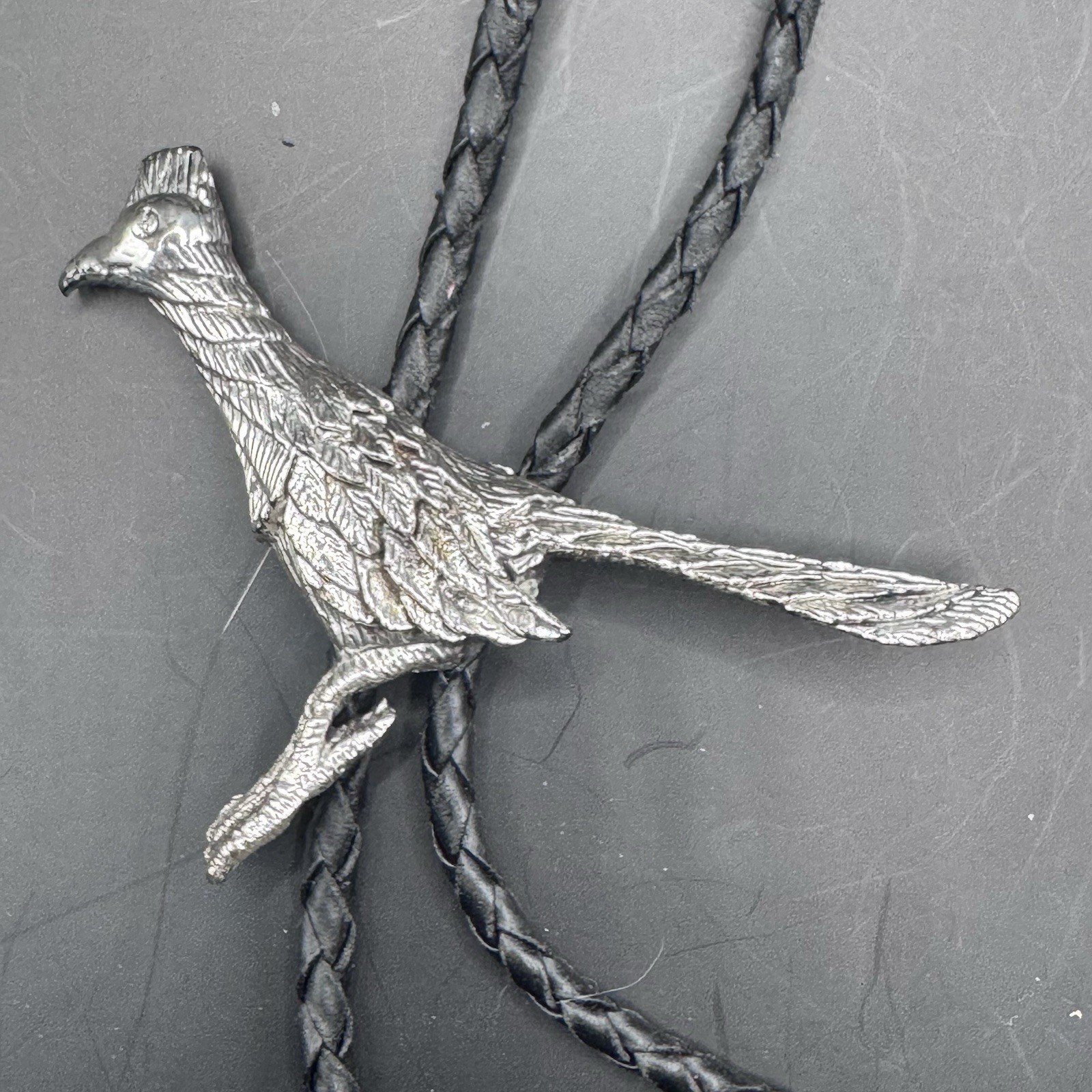 Vintage Bolo Tie with Large Silver Roadrunner Design - photo 3