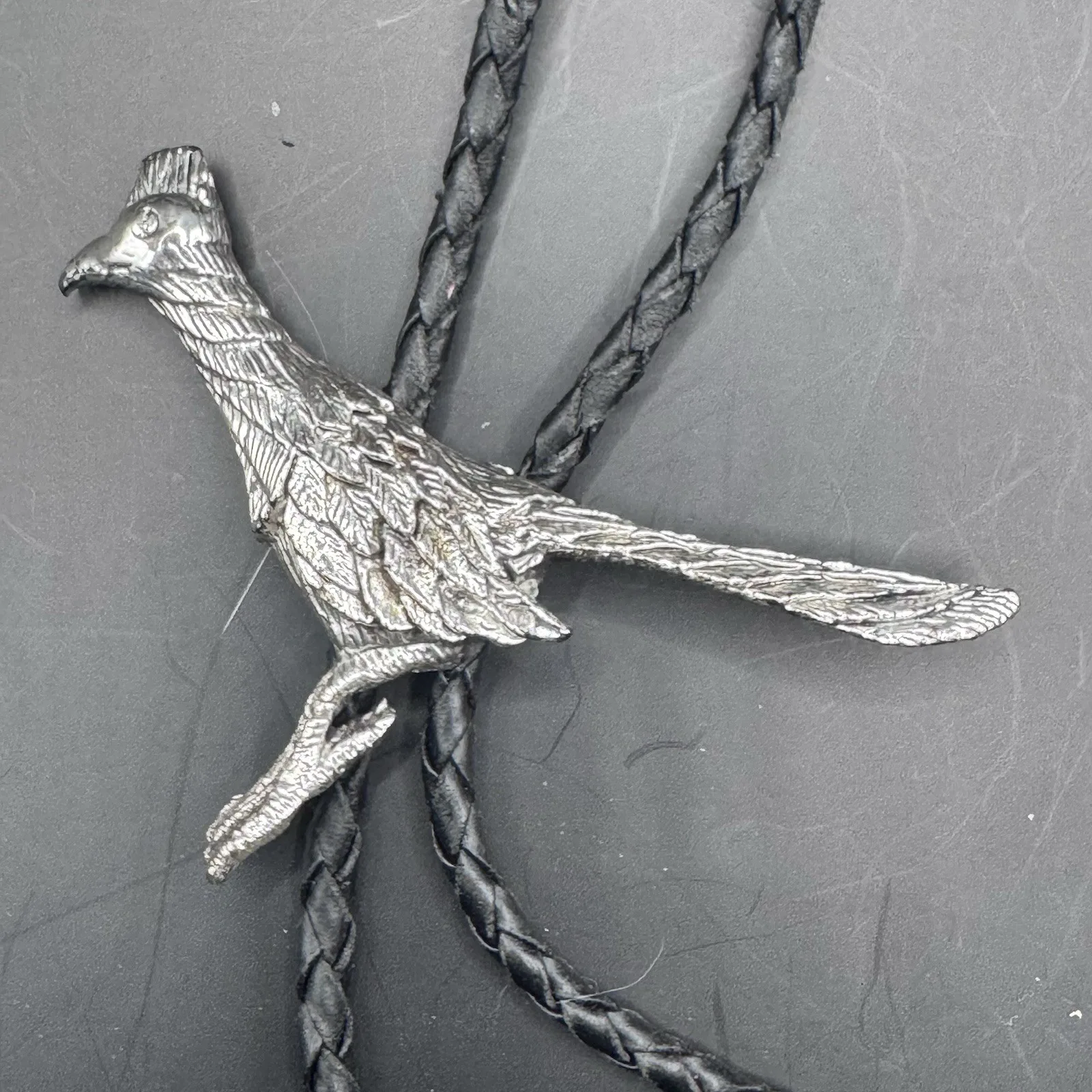 Vintage Bolo Tie with Large Silver Roadrunner Design - photo 3