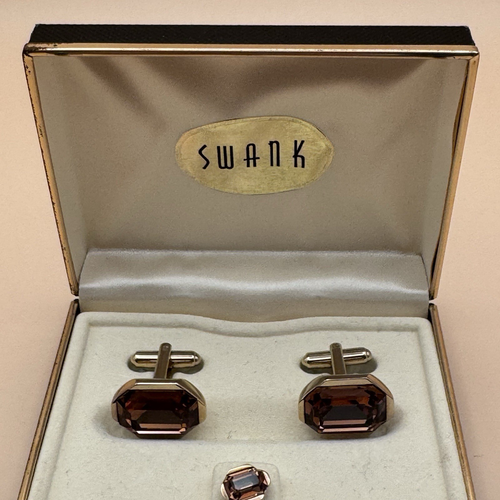 Vintage Signed Swank Cufflinks and Pin Set - Cognac Crystal - photo 2