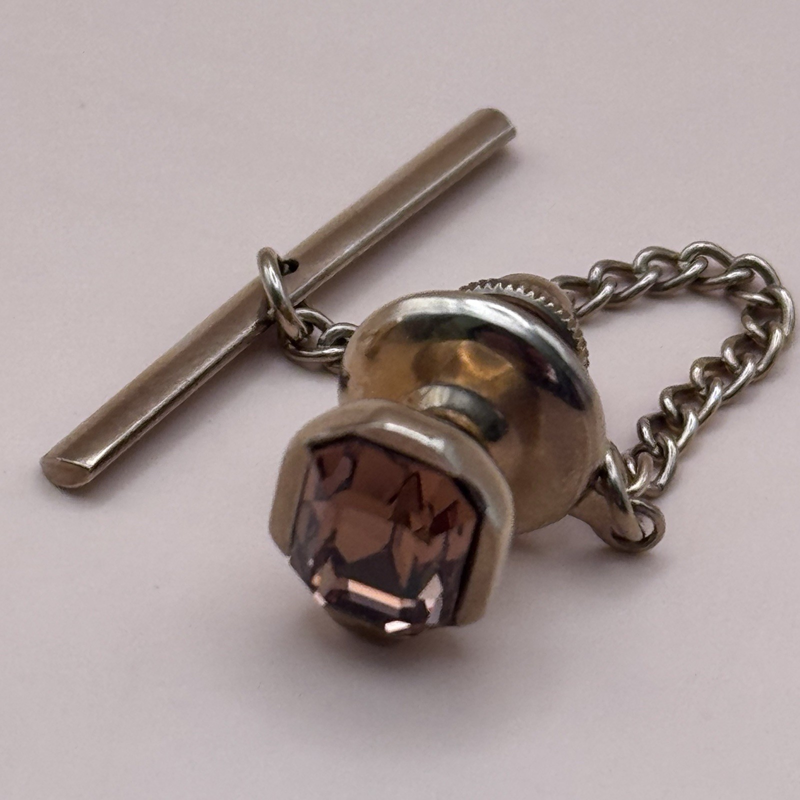 Vintage Signed Swank Cufflinks and Pin Set - Cognac Crystal - photo 3