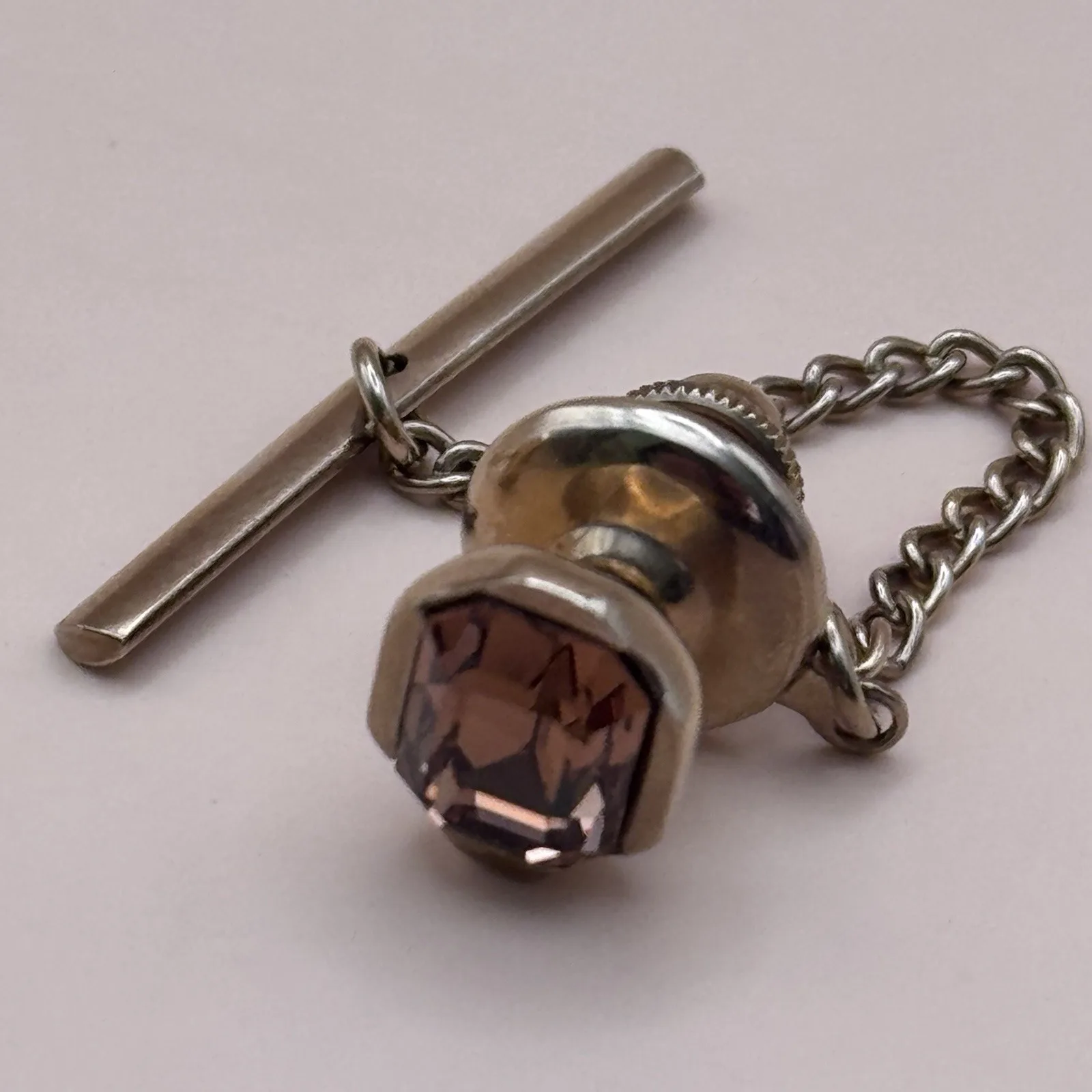 Vintage Signed Swank Cufflinks and Pin Set - Cognac Crystal - photo 3