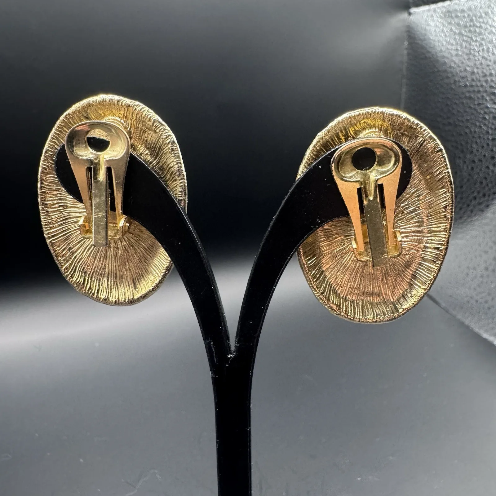 Large Black Enamel & Faux Pearl Statement Clip-On Earrings - photo 4