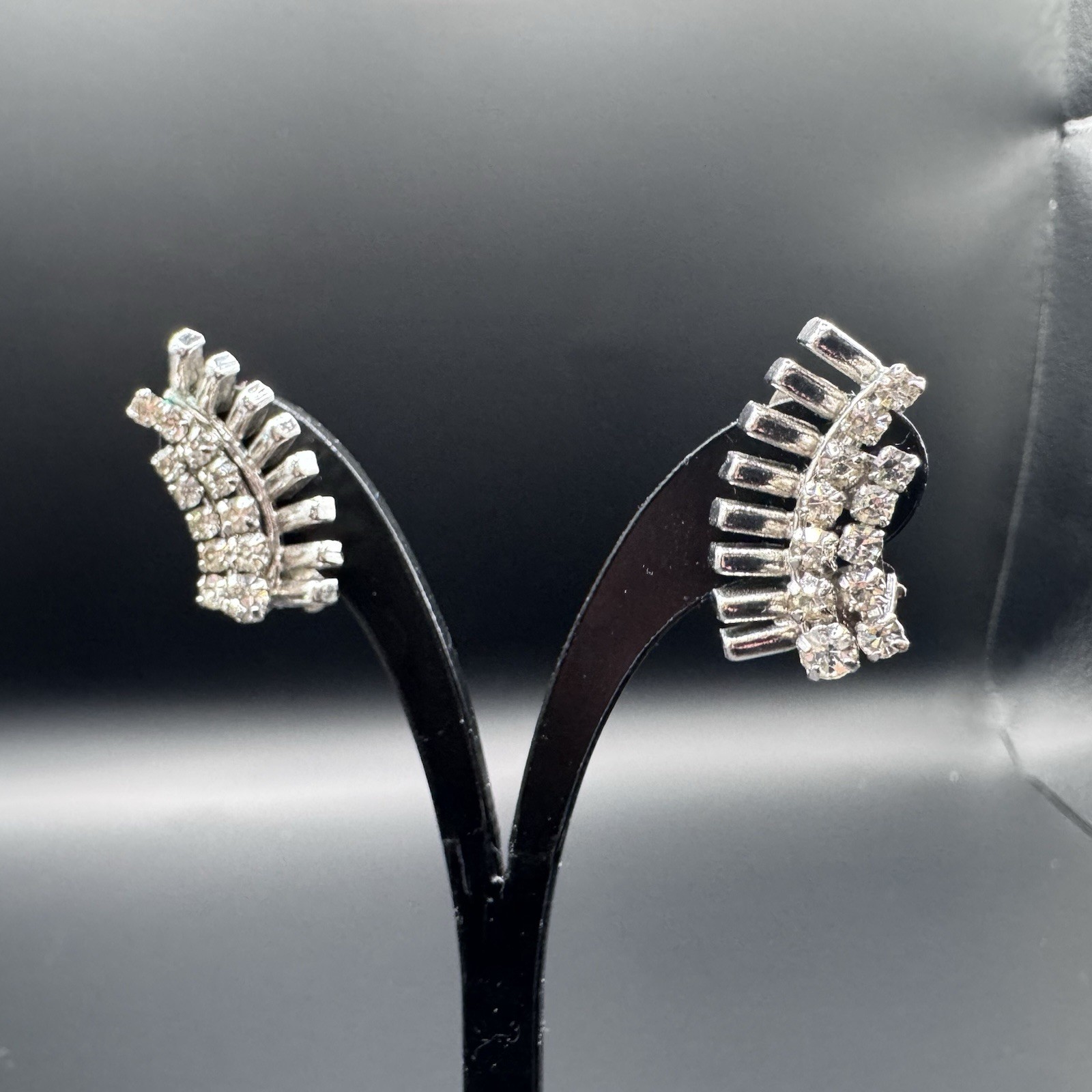 Vintage Austrian Crystal & Silver Tone Clip-On Earrings - photo 3