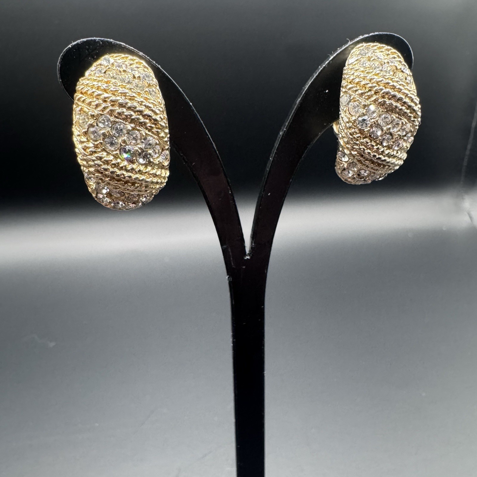 Vintage Sarah Coventry Clip-On Earrings - Gold & Rhinestone
