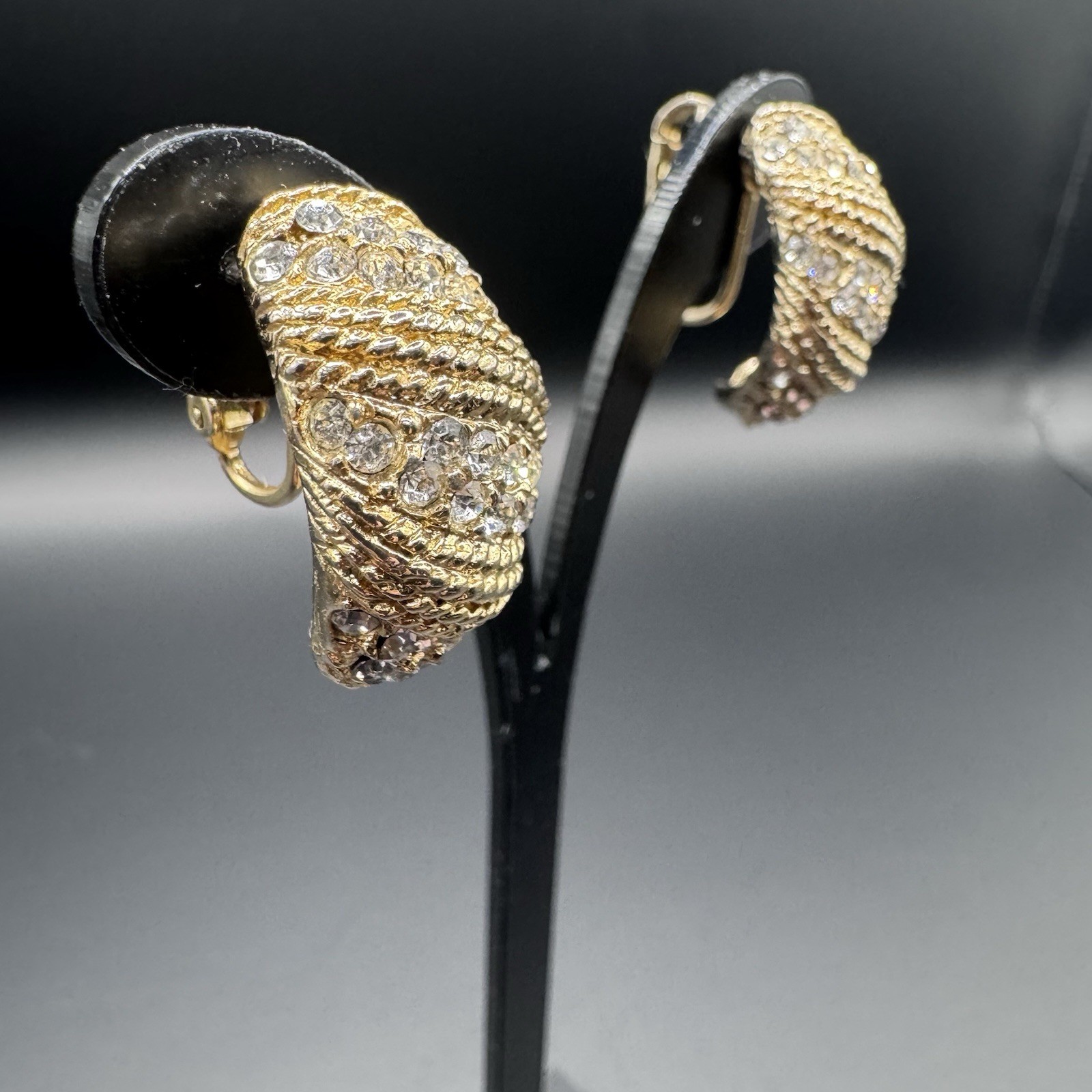 Vintage Sarah Coventry Clip-On Earrings - Gold & Rhinestone - photo 3