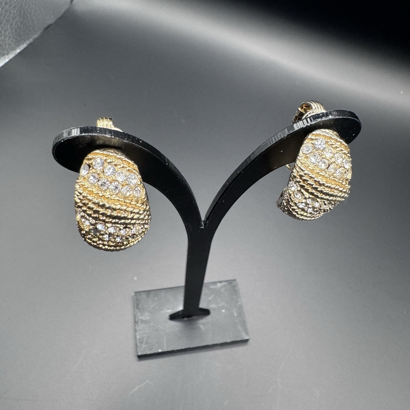 Vintage Sarah Coventry Clip-On Earrings - Gold & Rhinestone - photo 4