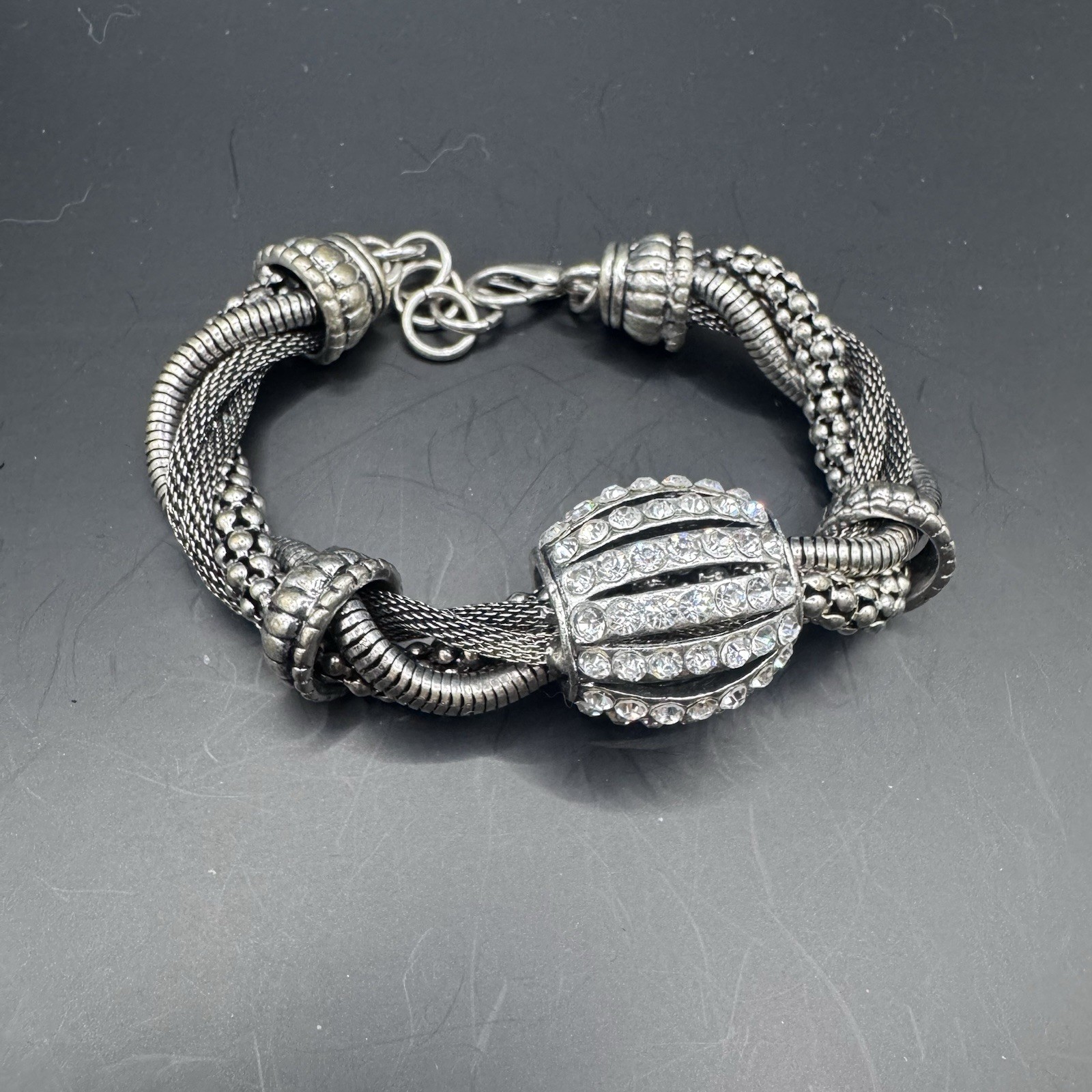 Y2K Rhinestone Barrel Bead Mesh Chain Bracelet