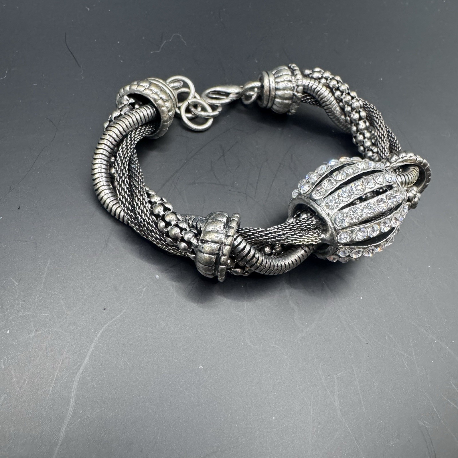Y2K Rhinestone Barrel Bead Mesh Chain Bracelet - photo 2