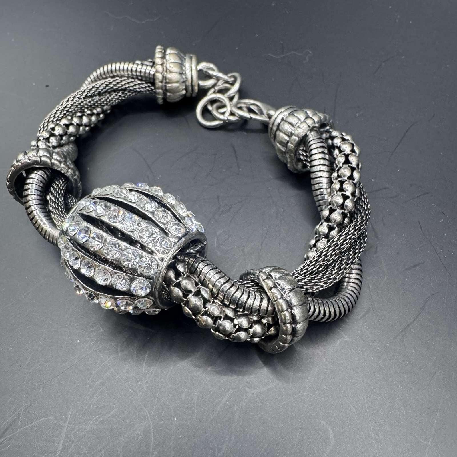 Y2K Rhinestone Barrel Bead Mesh Chain Bracelet - photo 3