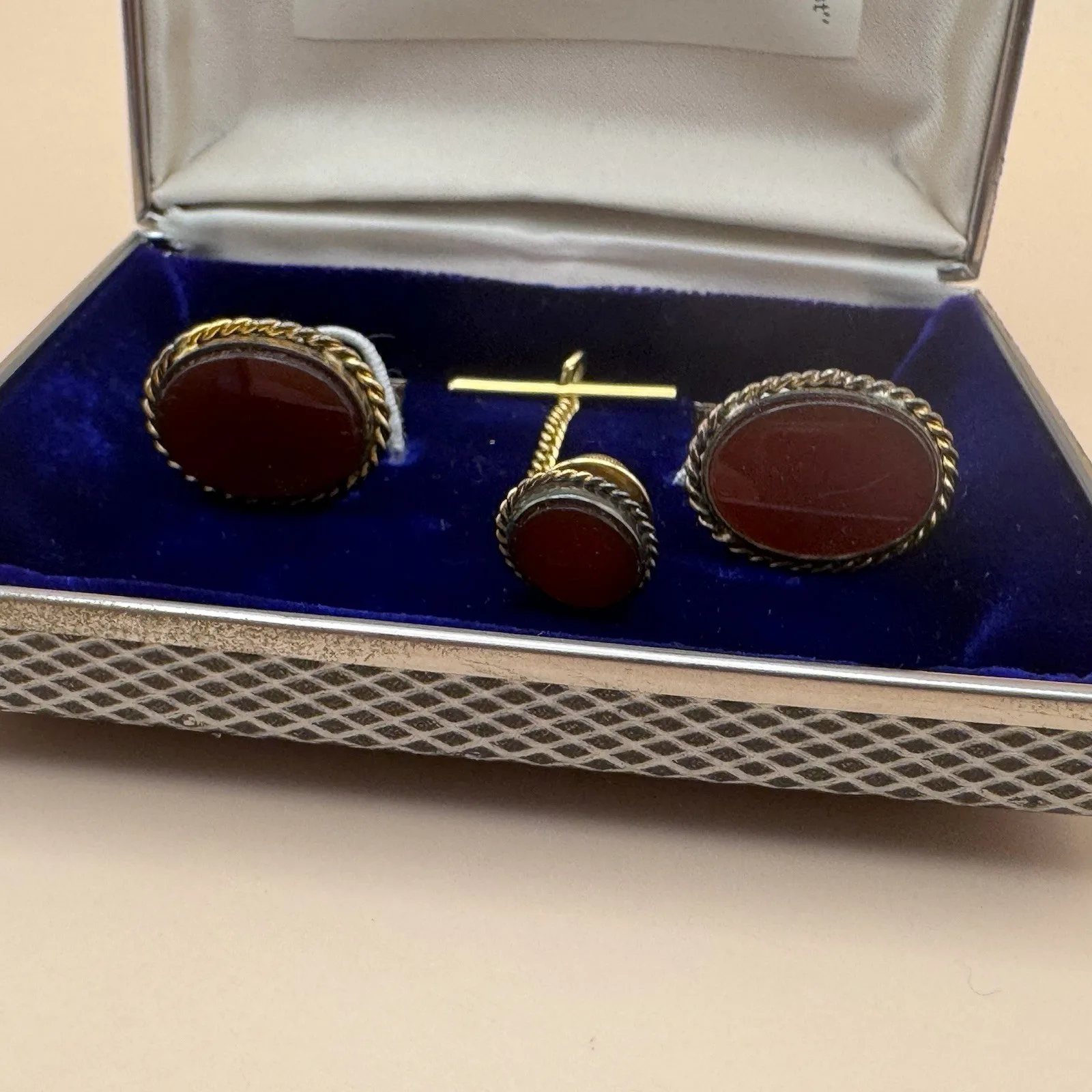 Vintage Sterling Vermeil Carnelian Cufflinks & Pin - photo 2