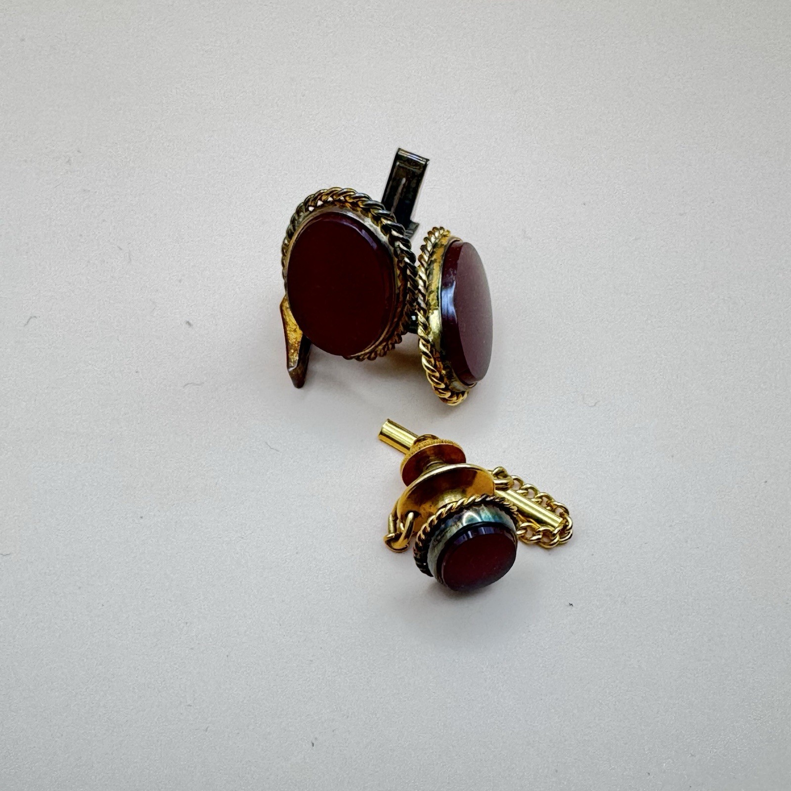 Vintage Sterling Vermeil Carnelian Cufflinks & Pin - photo 3