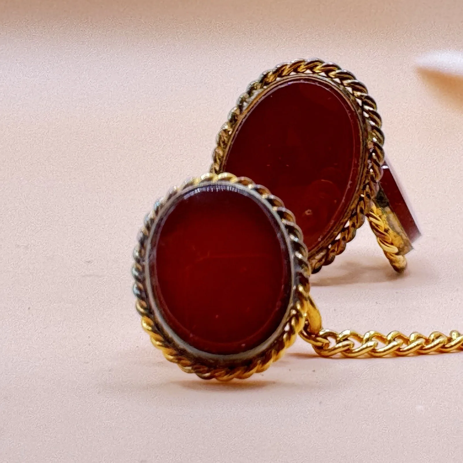 Vintage Sterling Vermeil Carnelian Cufflinks & Pin - photo 4
