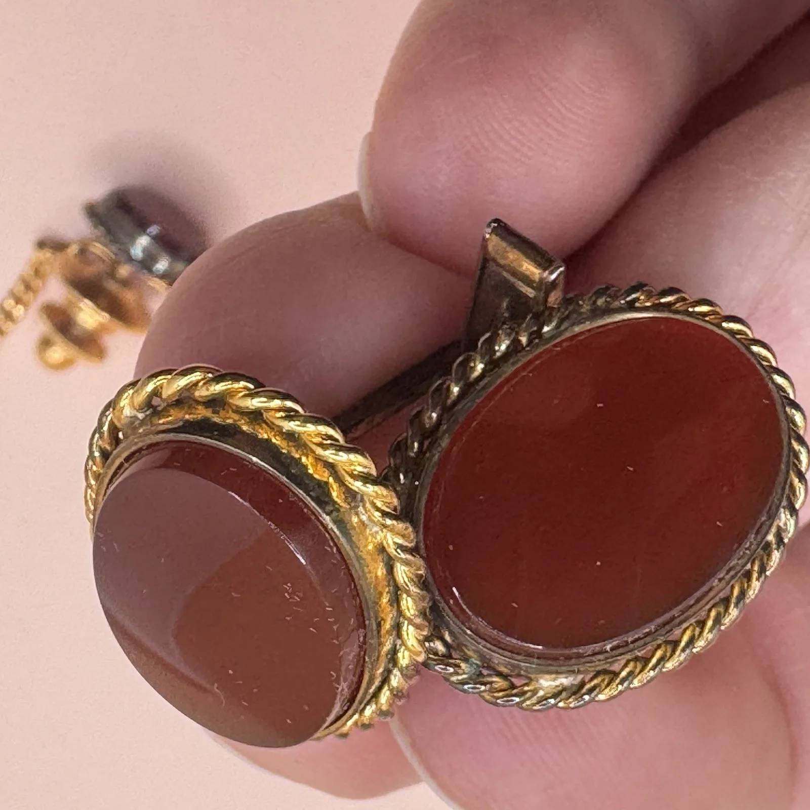 Vintage Sterling Vermeil Carnelian Cufflinks & Pin - photo 5
