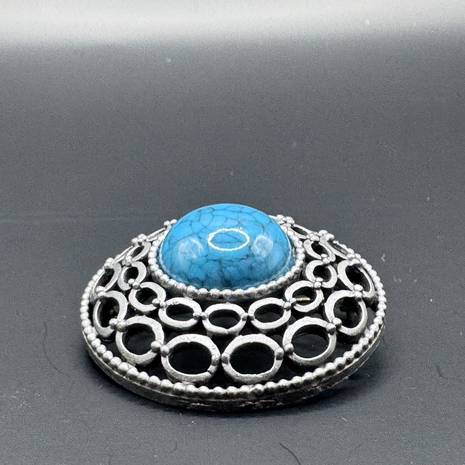 Vintage Signed Celebrity Pewter Faux Turquoise Brooch/Pendant - photo 2