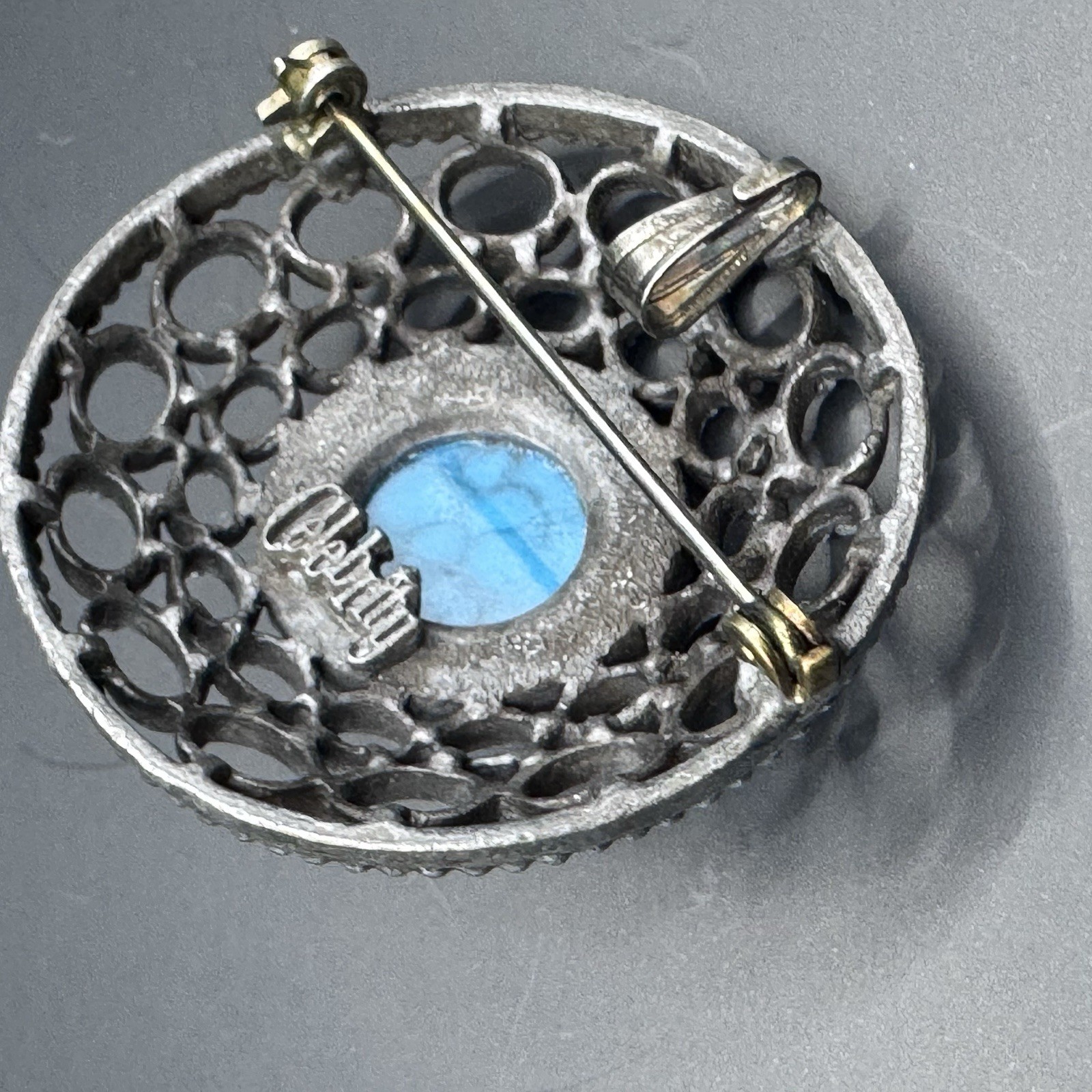Vintage Signed Celebrity Pewter Faux Turquoise Brooch/Pendant - photo 5