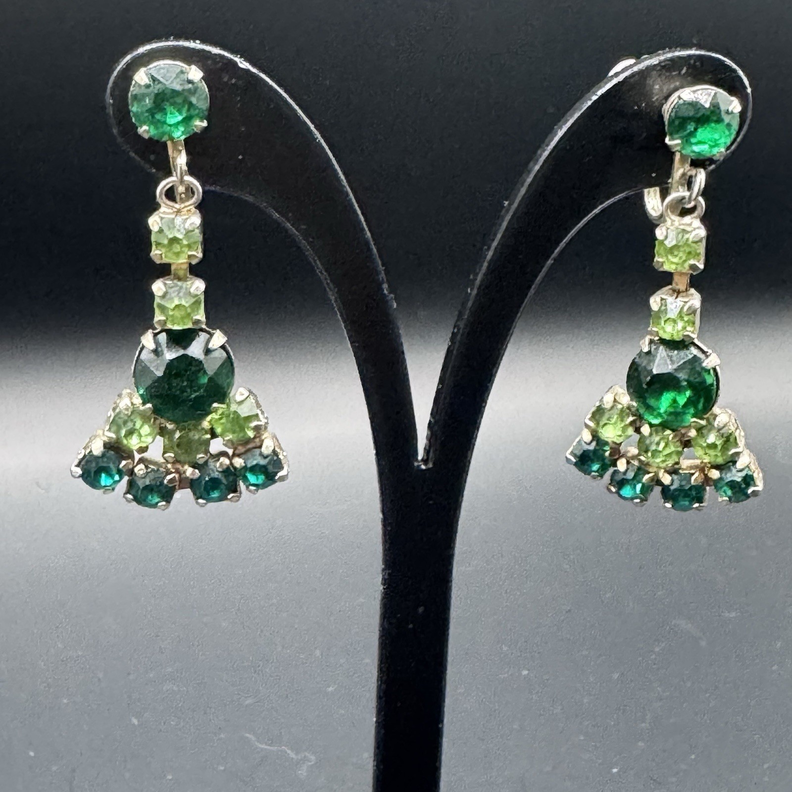 Vintage Emerald Green & Light Green Signed Coro Dangle Earrings