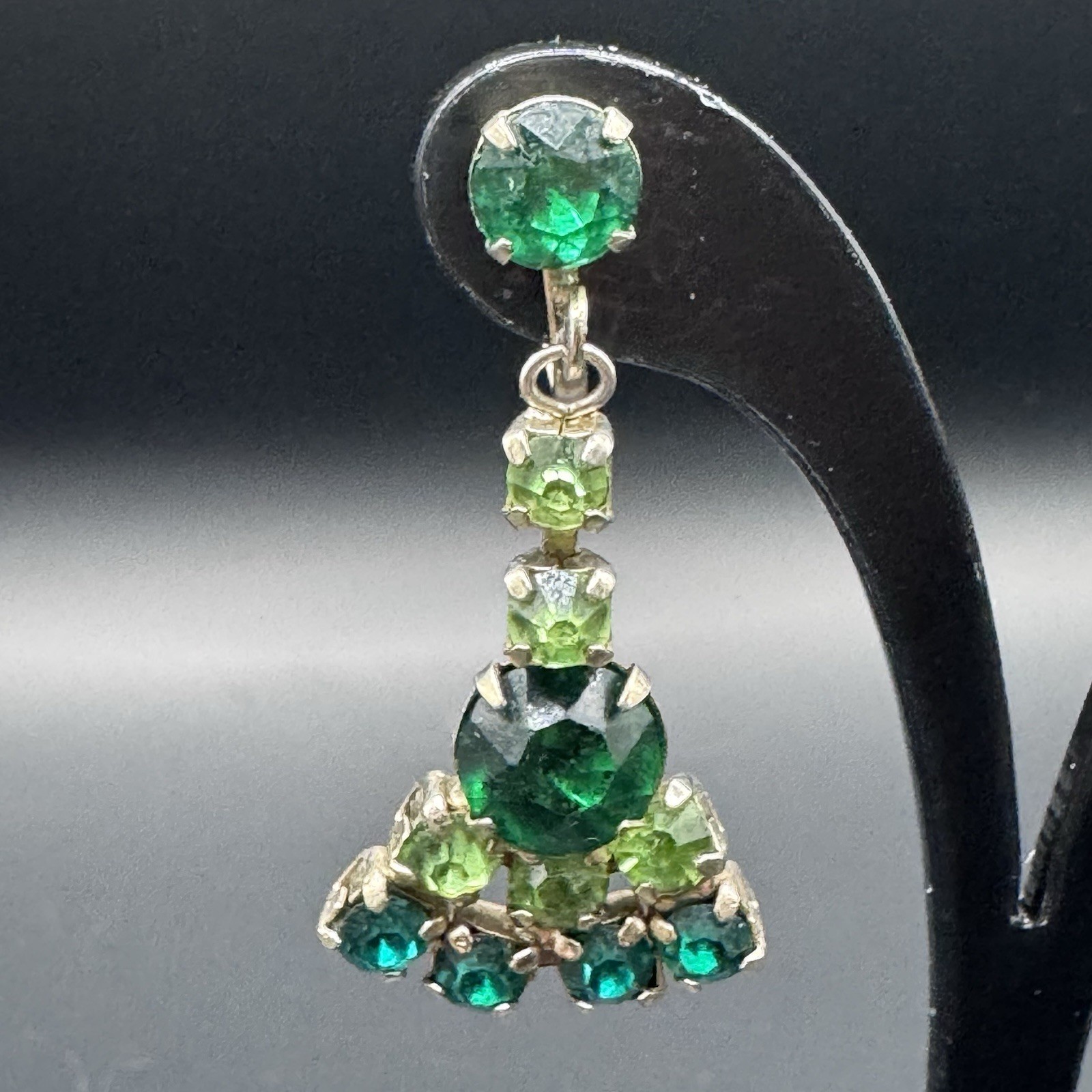 Vintage Emerald Green & Light Green Signed Coro Dangle Earrings - photo 2