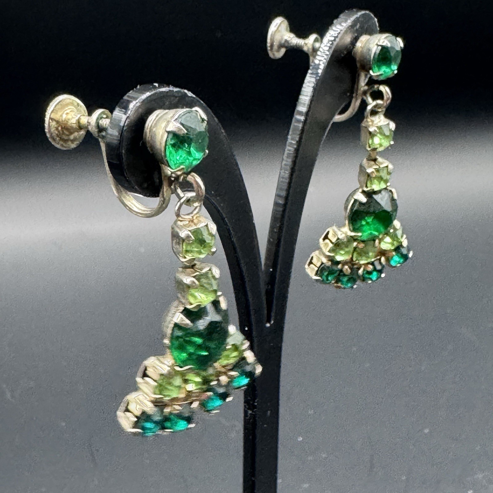 Vintage Emerald Green & Light Green Signed Coro Dangle Earrings - photo 3