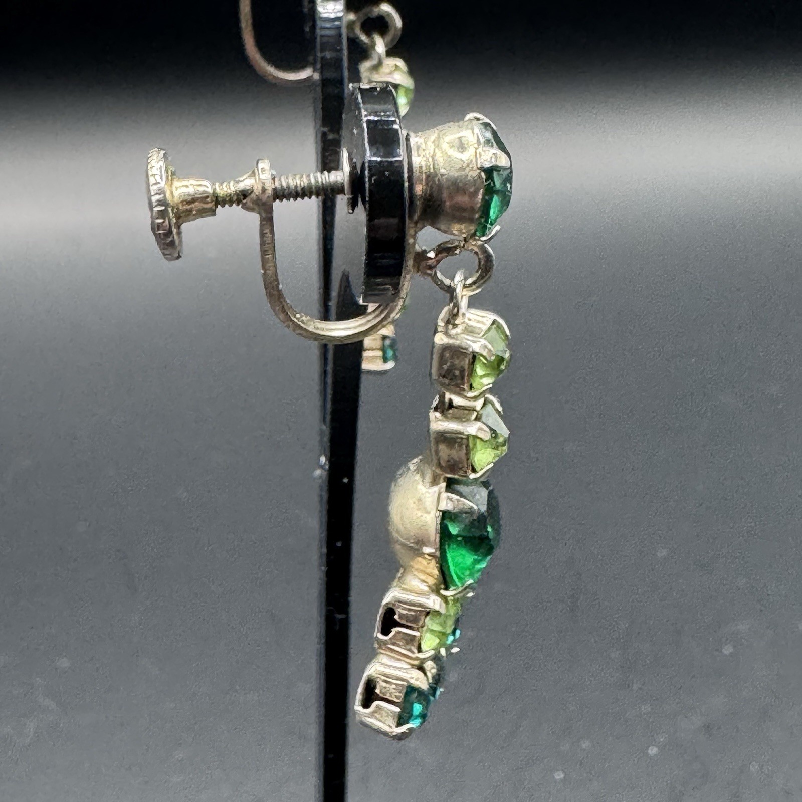 Vintage Emerald Green & Light Green Signed Coro Dangle Earrings - photo 4