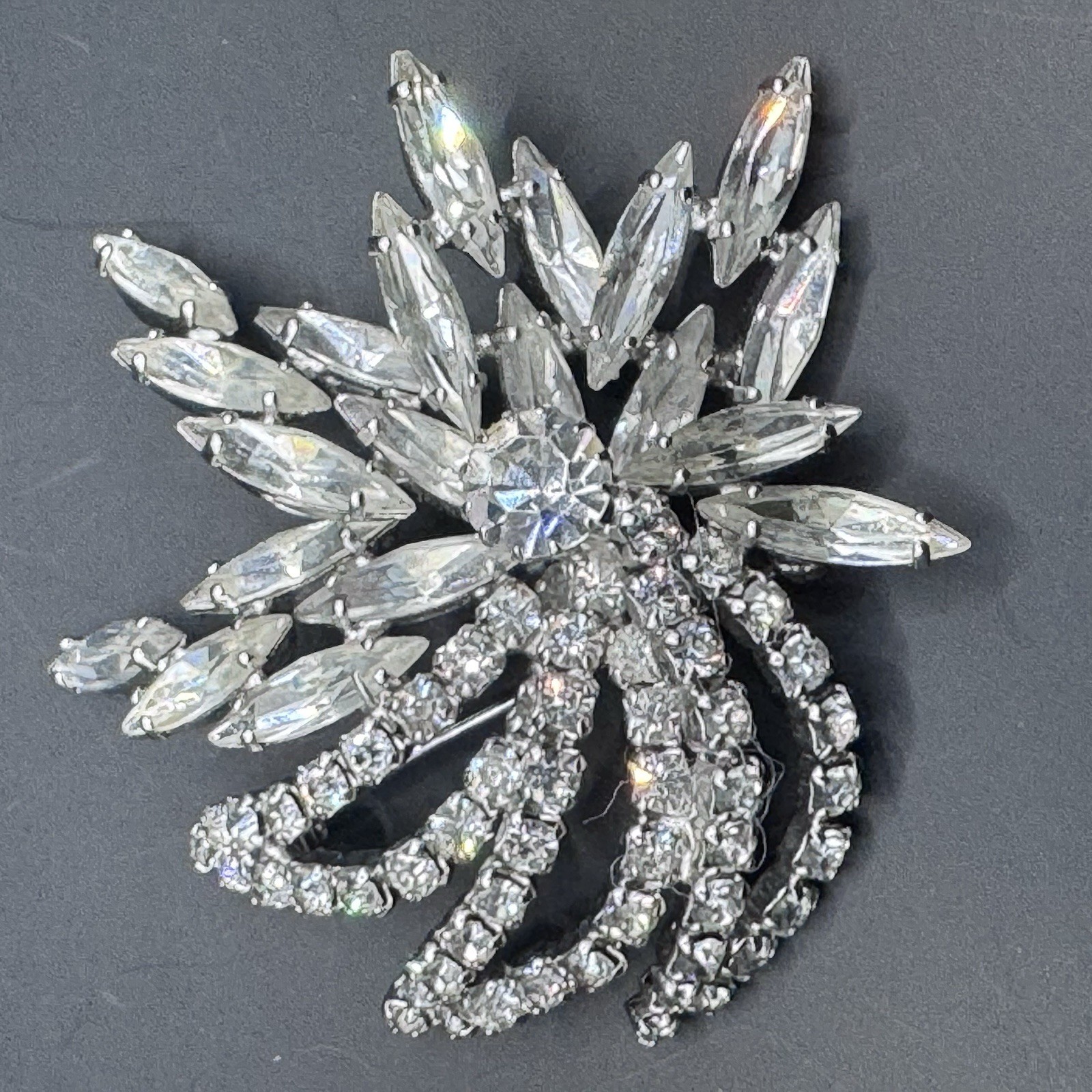 Vintage Rhinestone Flower Brooch