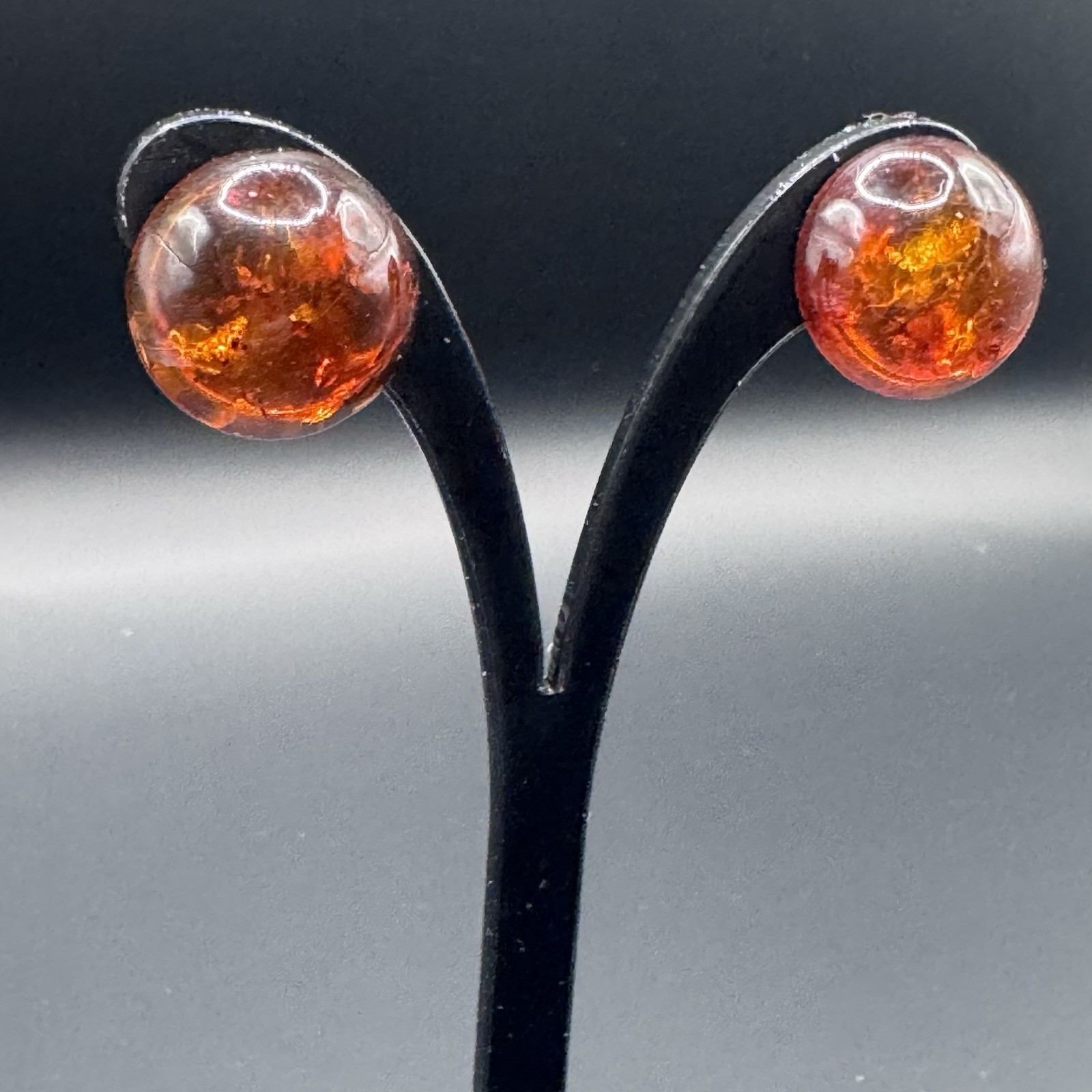 Vintage Amber Button Clip-On Earrings
